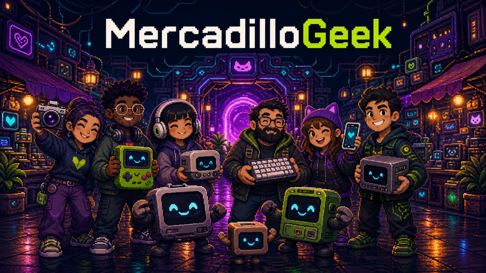 Comunidad MercadilloGeek reunida en un mercadillo tecnológico